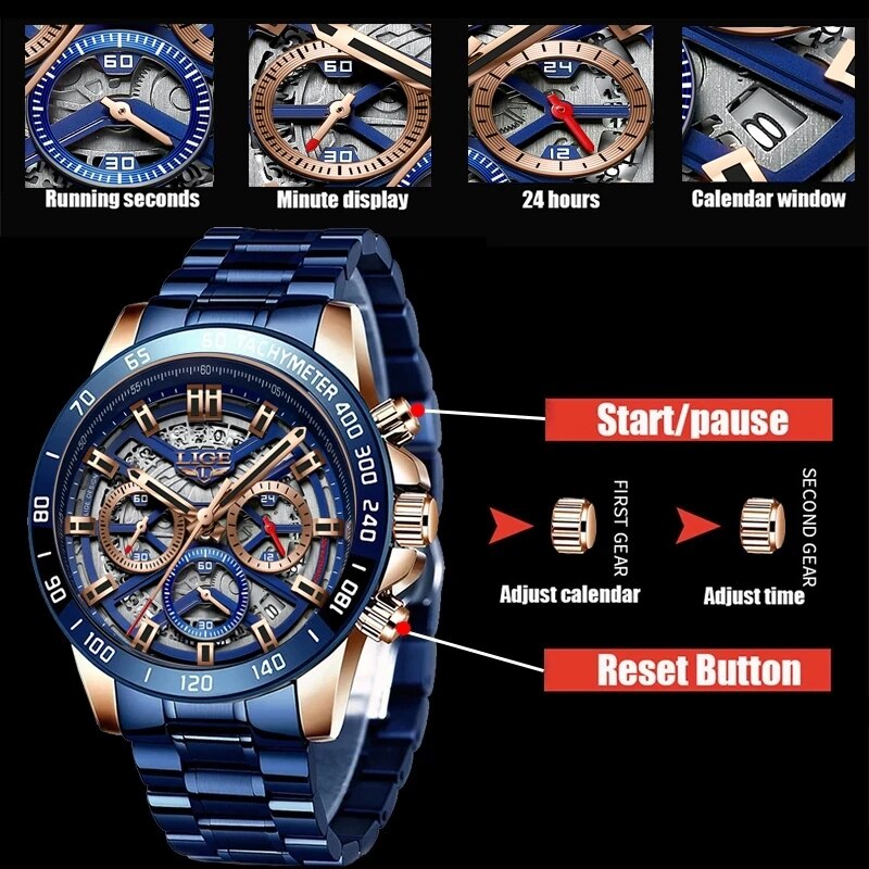LIGE-Relógio de pulso de quart - Luxury Watch Maker avaliação e preço